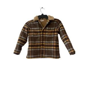 Bonpoint Baxter Boys Youth 8A Plaid Shirt Jacket Snap Front Sherpa Lined